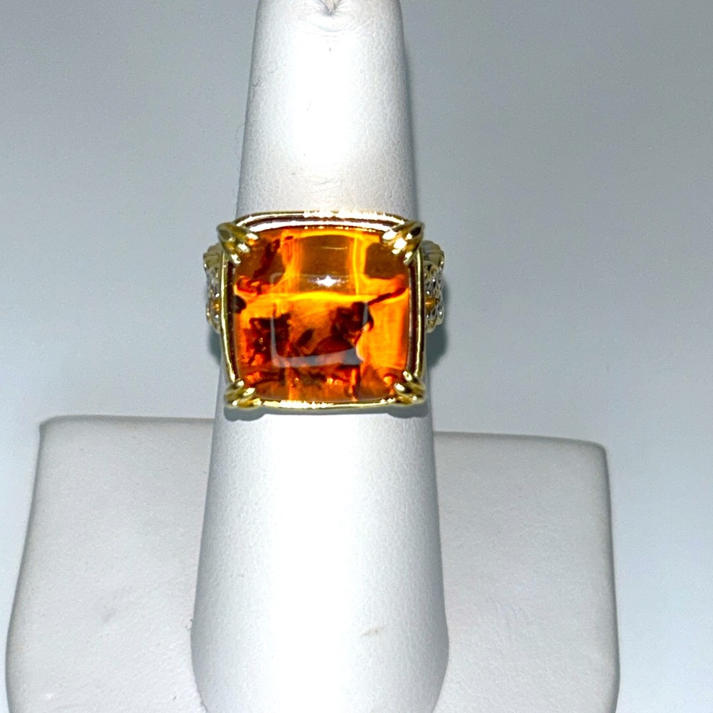 NWOT Gems en Vogue Genuine Baltic Amber Citrine Gemstone Accent Designer Ring